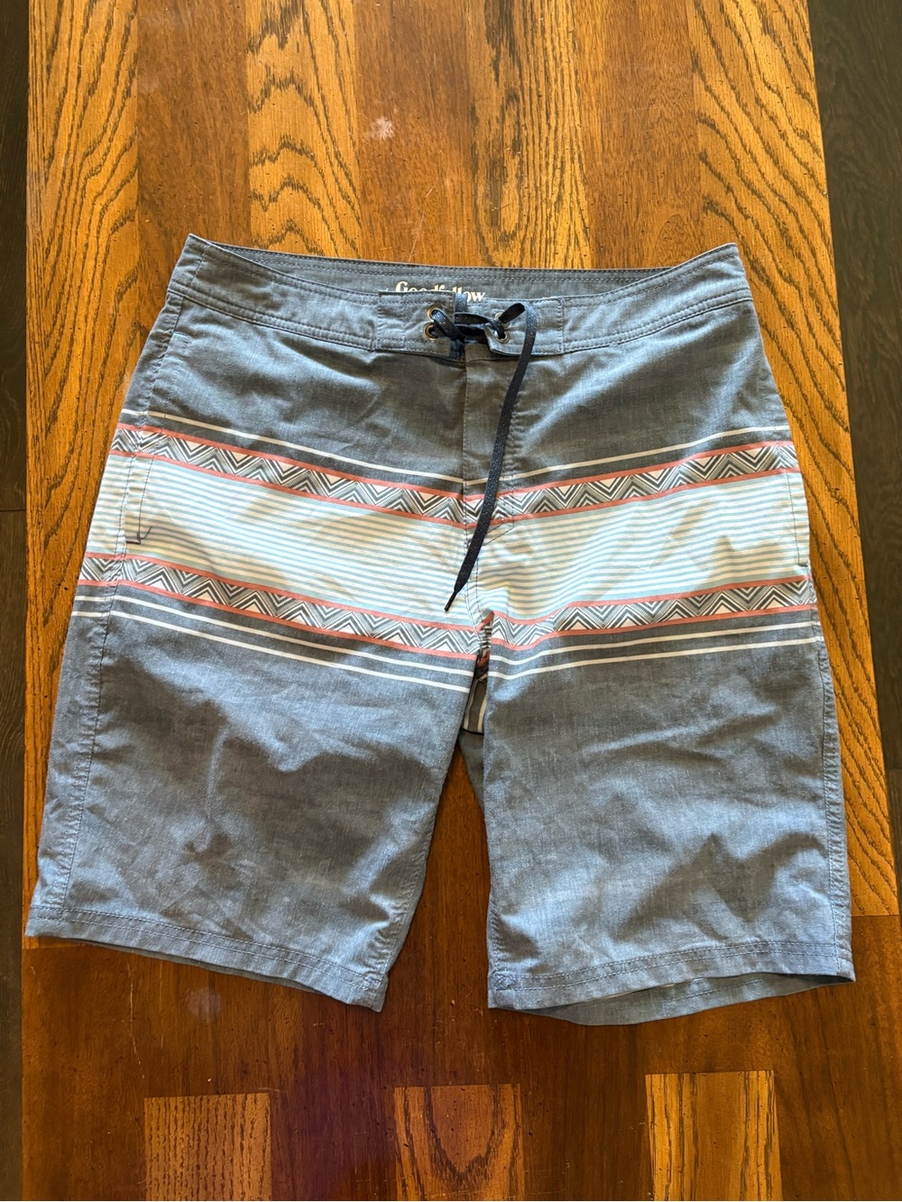 Goodfellow & Co Gray Swim Board Shorts with White and Coral Stripe